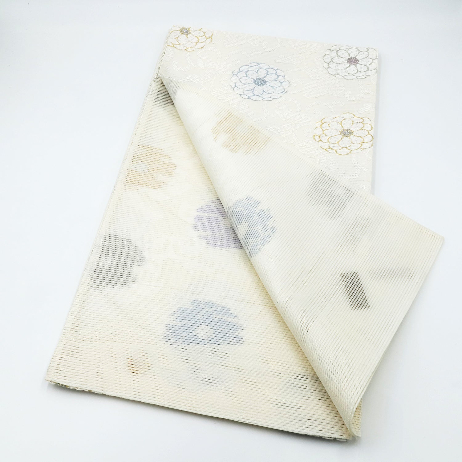 浅山織物 真珠箔 絽袋帯 菊唐草文様 – EMON