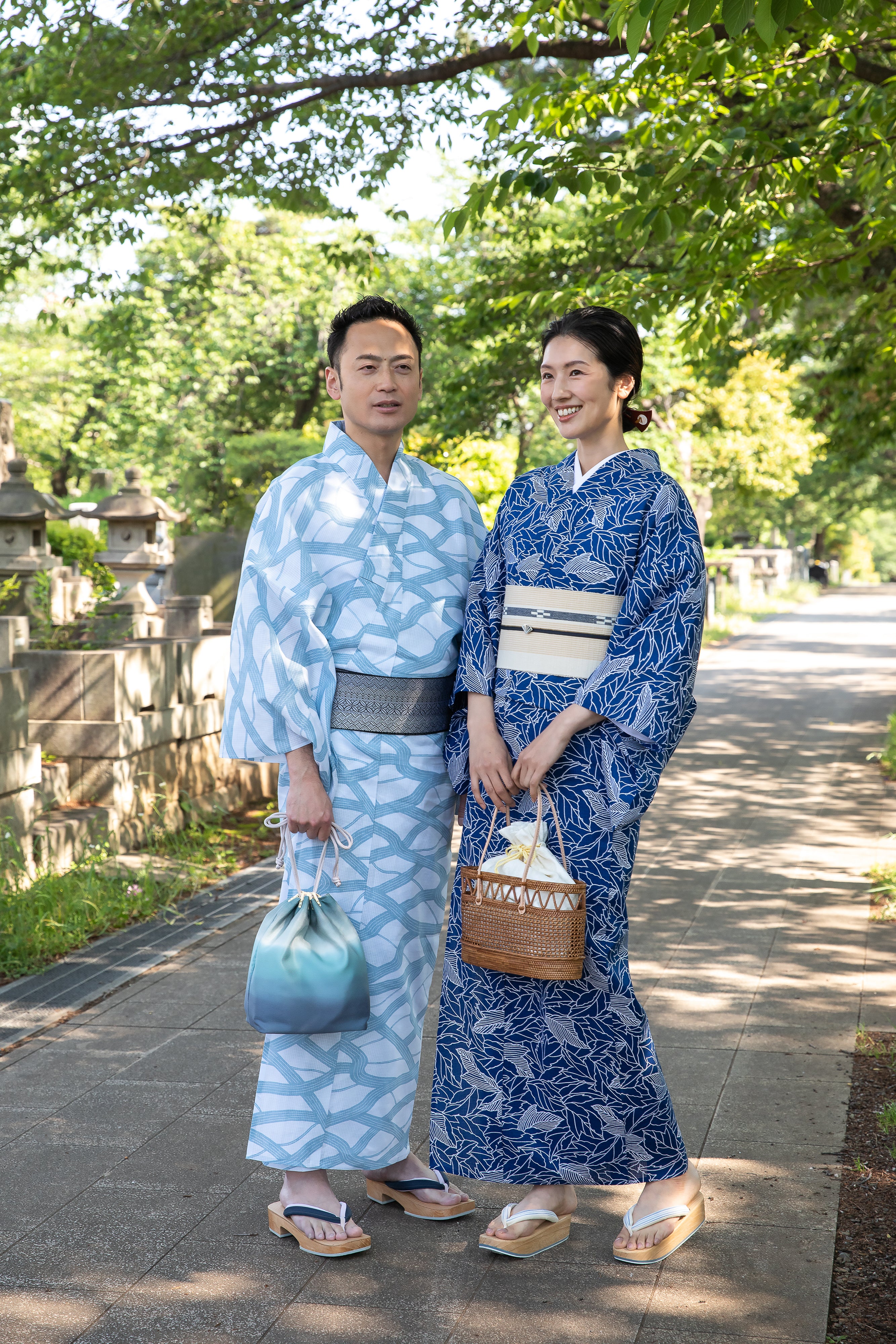 伊勢型写し浴衣「道」浅縹 （男性も仕立可） – EMON