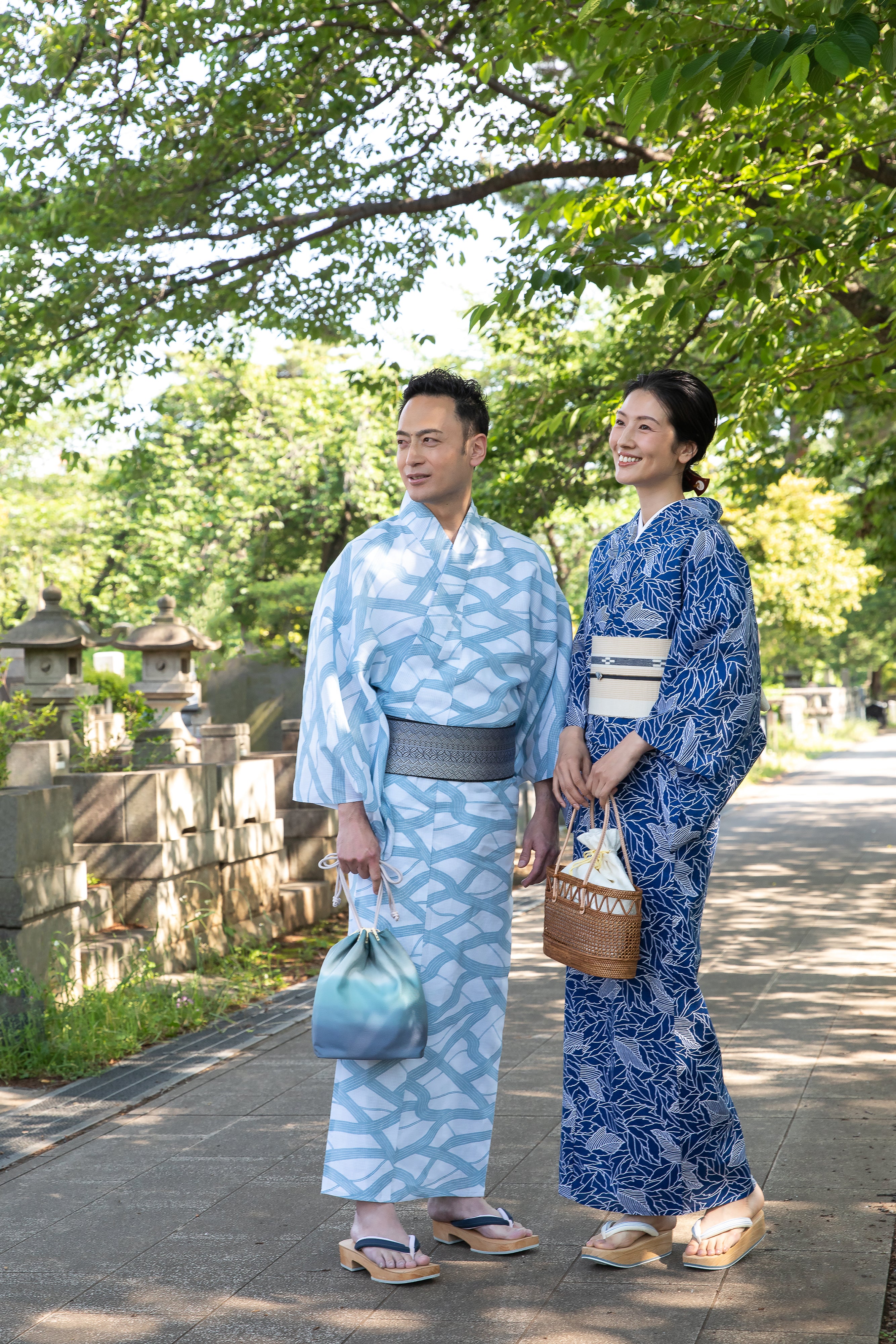 伊勢型写し浴衣「道」浅縹 （男性も仕立可） – EMON