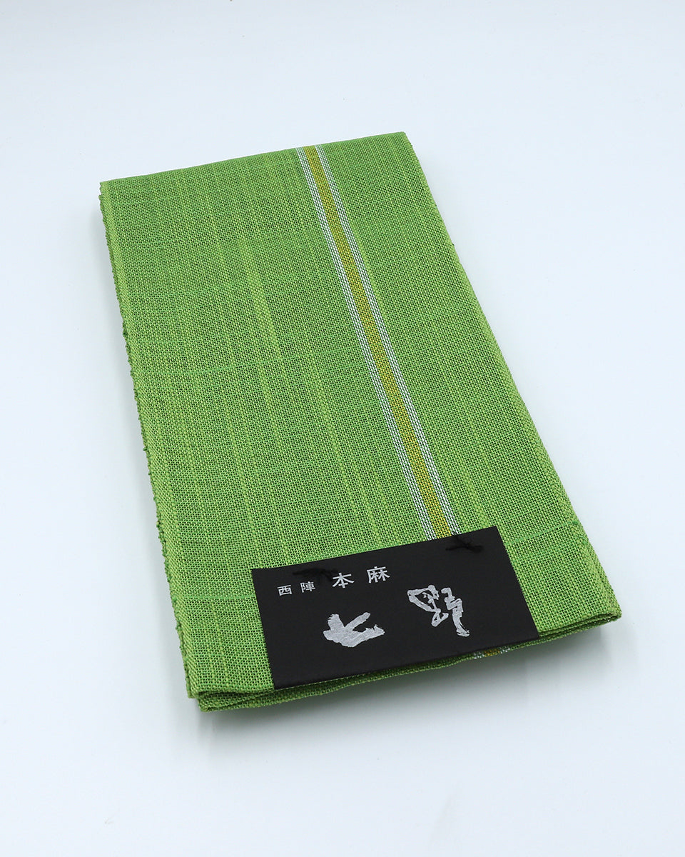 七野本麻半巾帯 若草色 – EMON