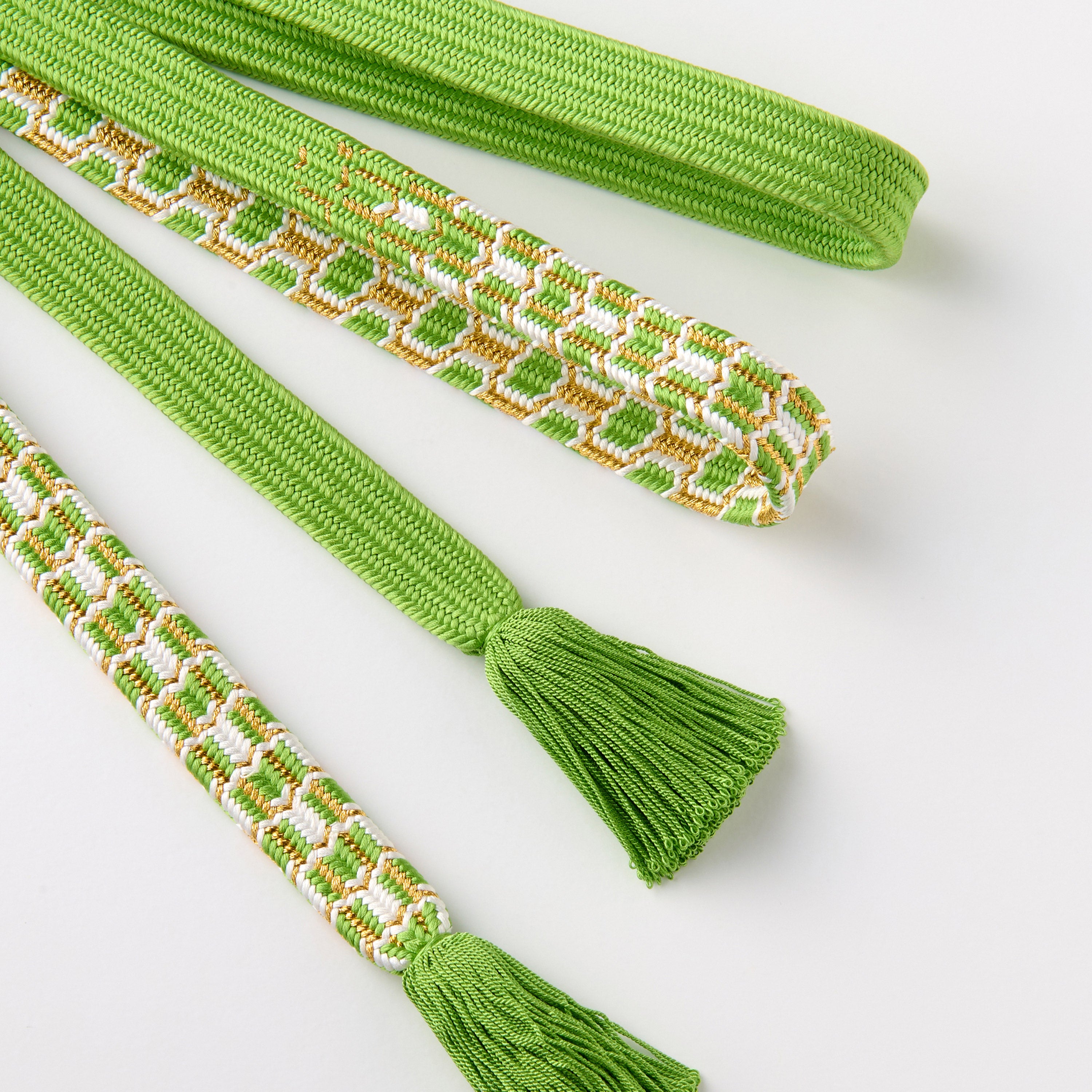 平田組紐 帯締め＜貝ノ口亀甲水引組・本金 振袖用・黄緑＞ – EMON