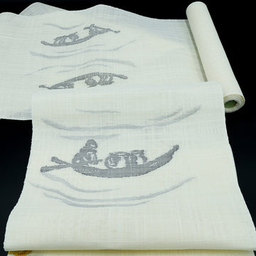 七野<br>本麻八寸名古屋帯<br>墨絵舟