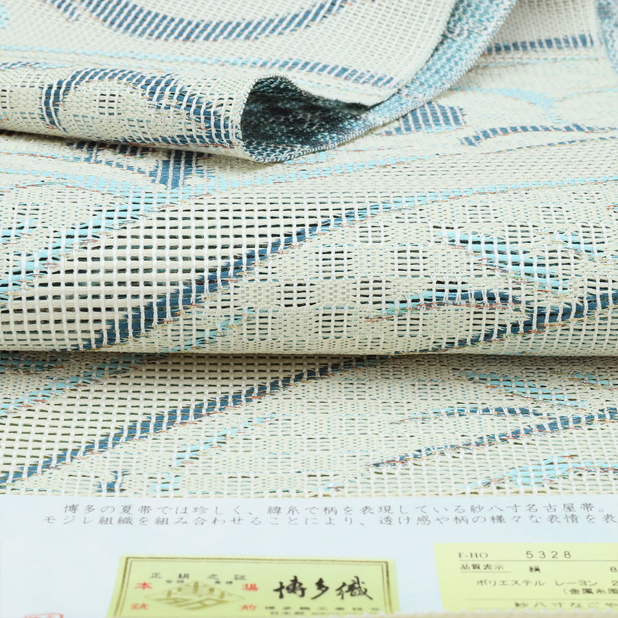 筑前織物<br>紗八寸名古屋帯<br>更紗文様