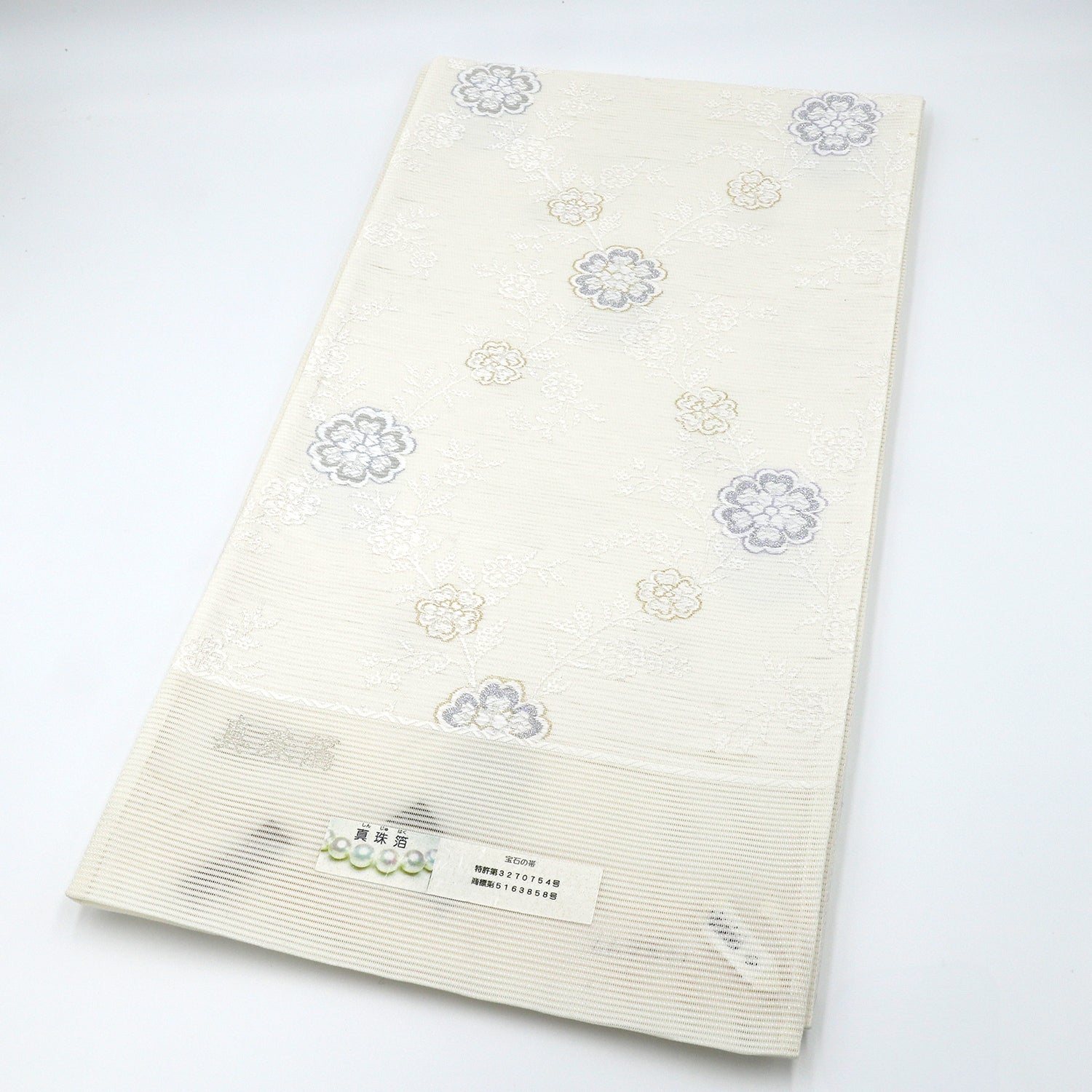 浅山織物 真珠箔 絽袋帯 菊唐草文様 – EMON