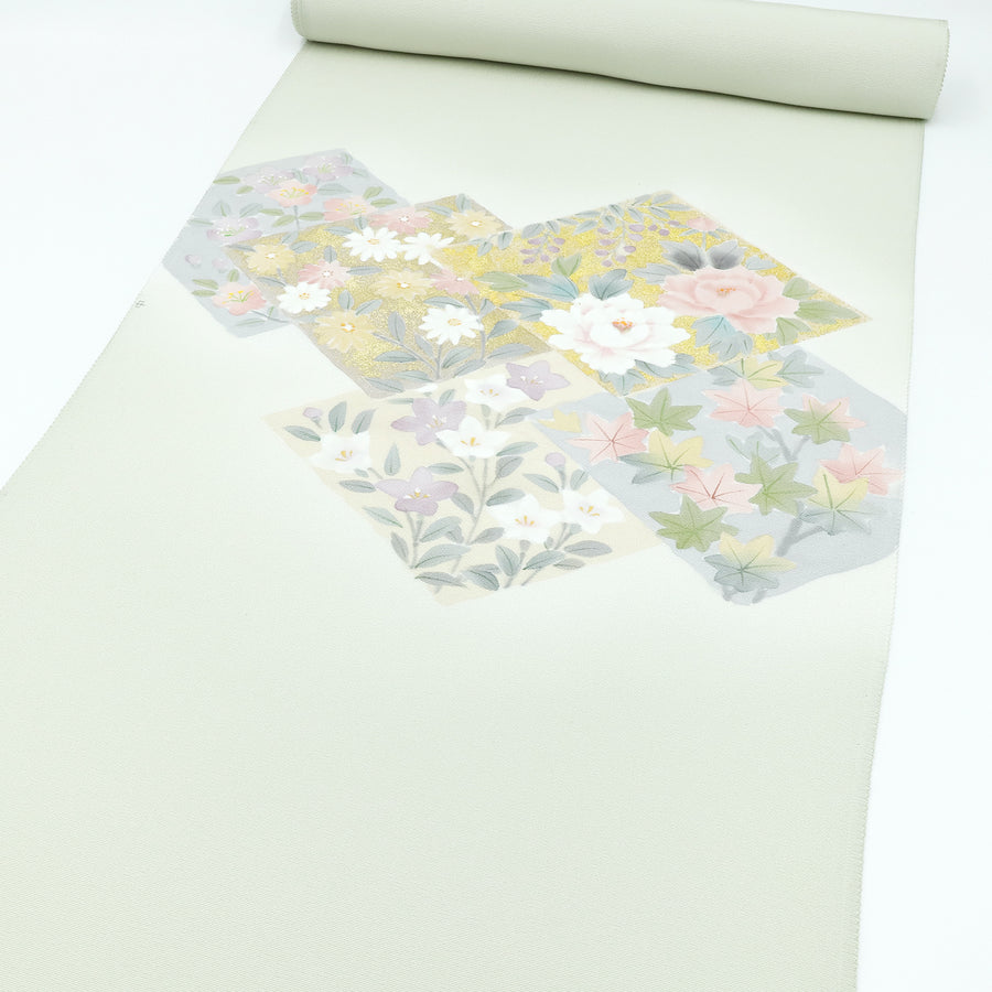 に志山染匠<br>九寸名古屋帯<br>菱取り四季草花図