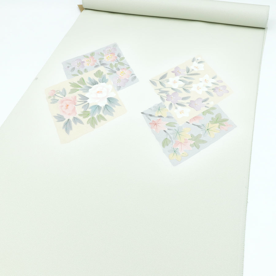 に志山染匠<br>九寸名古屋帯<br>菱取り四季草花図
