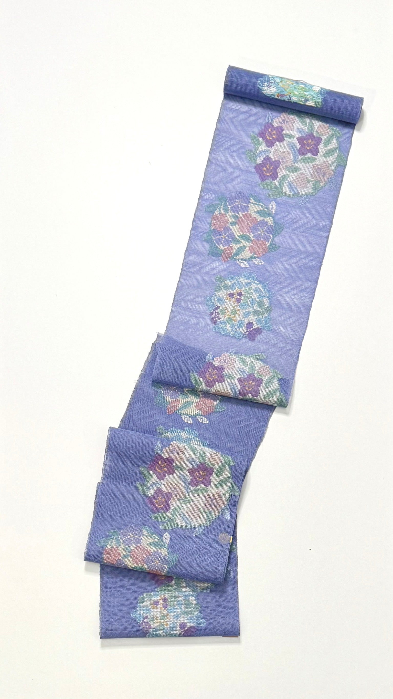 帯屋捨松　インカ裂　深い青色の八寸名古屋帯 帯屋捨松 夏八寸名古屋帯 古今花丸文 – EMON