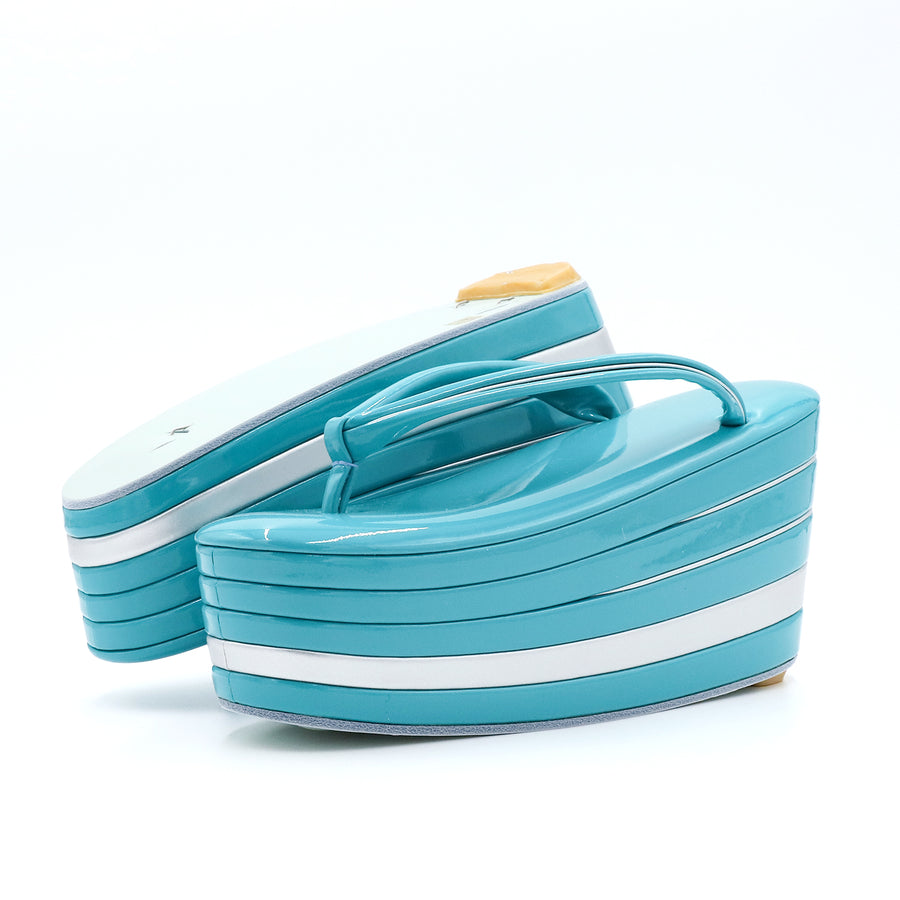 アゲ草履 5分5枚<br>ピーコックグリーン×シルバー<br>（M・Lサイズ）