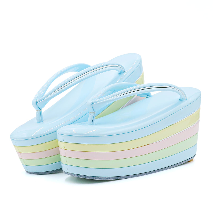 アゲ草履 5分5枚<br>水色×パステル<br>（M・Lサイズ）