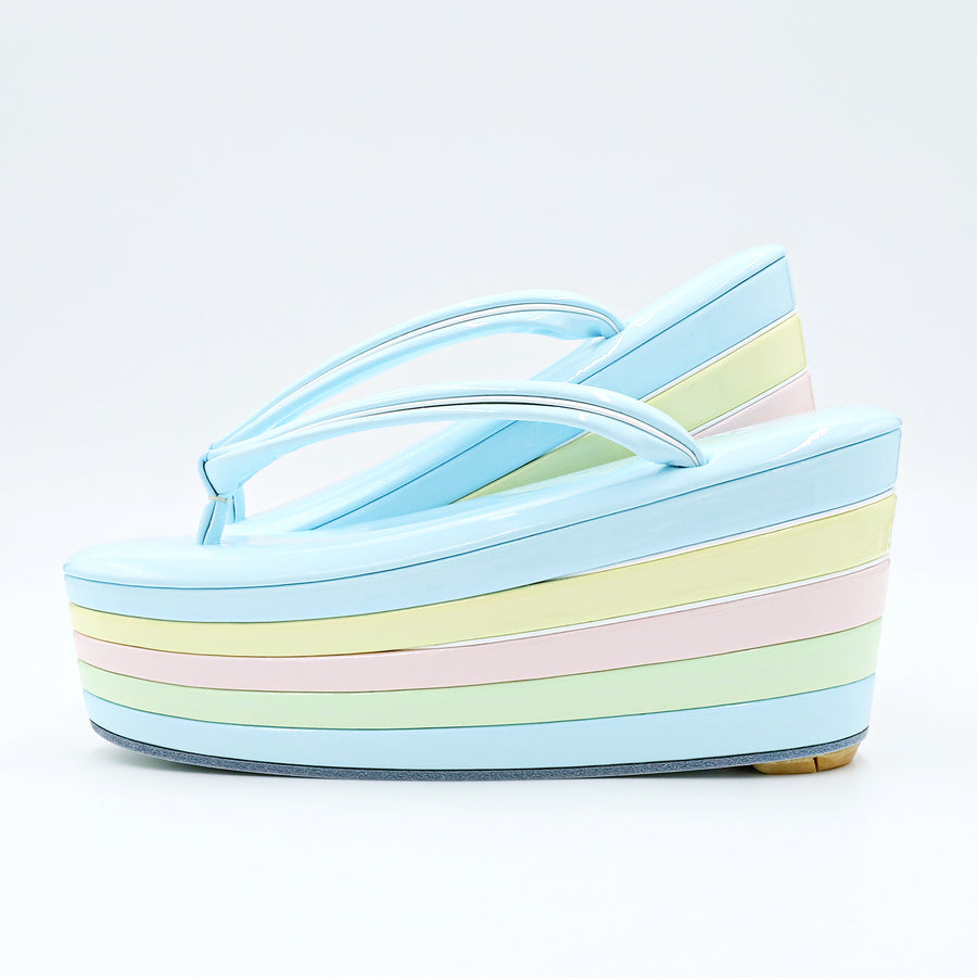 アゲ草履 5分5枚<br>水色×パステル<br>（M・Lサイズ）