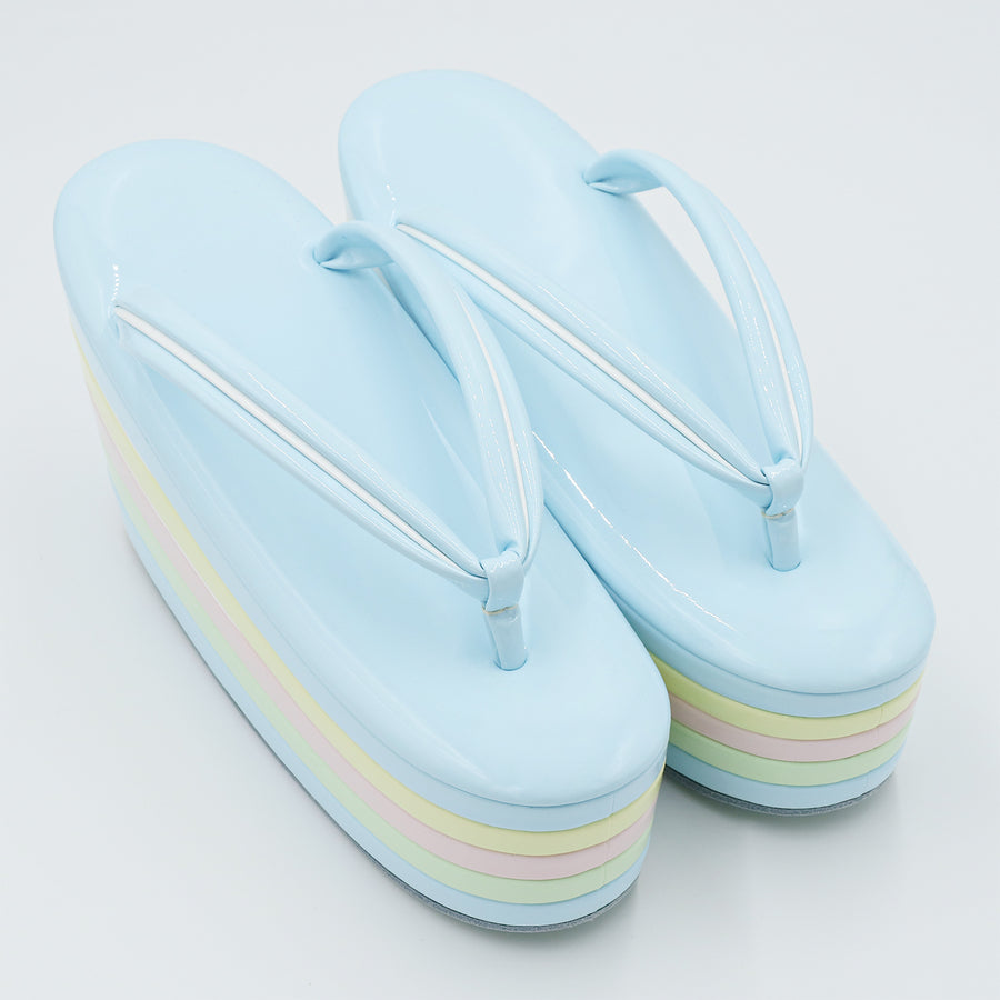 アゲ草履 5分5枚<br>水色×パステル<br>（M・Lサイズ）