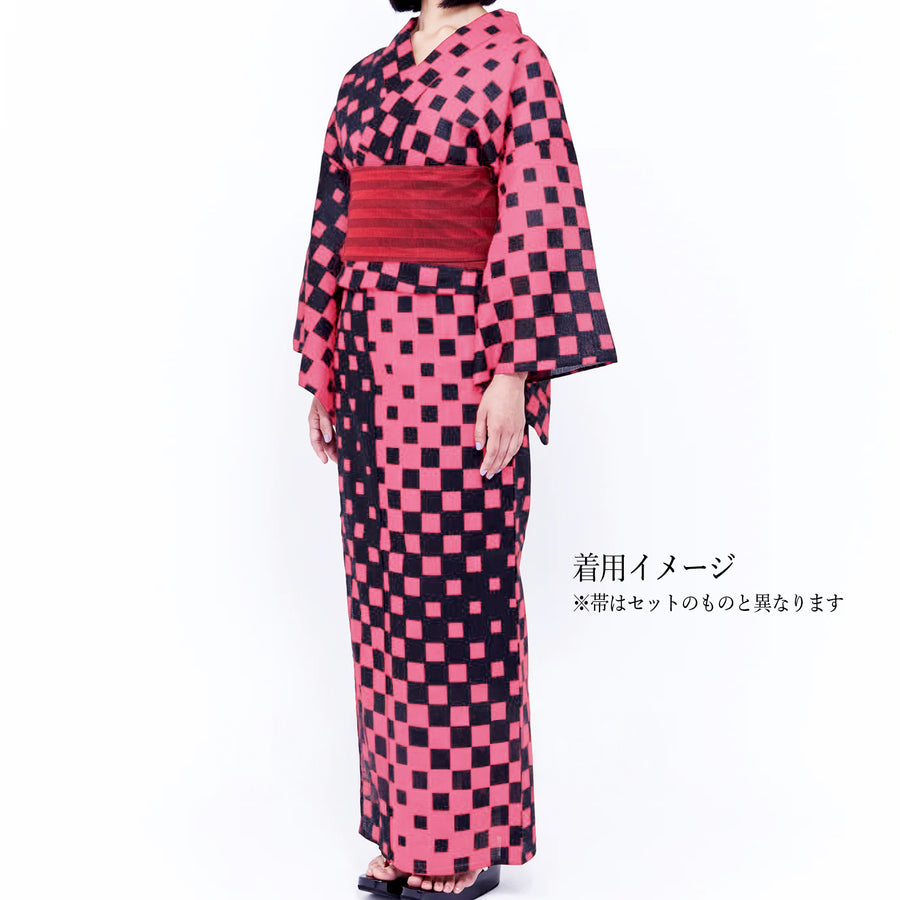 お仕立て上がり<br>知多木綿ゆかた<br>市松 ピンク