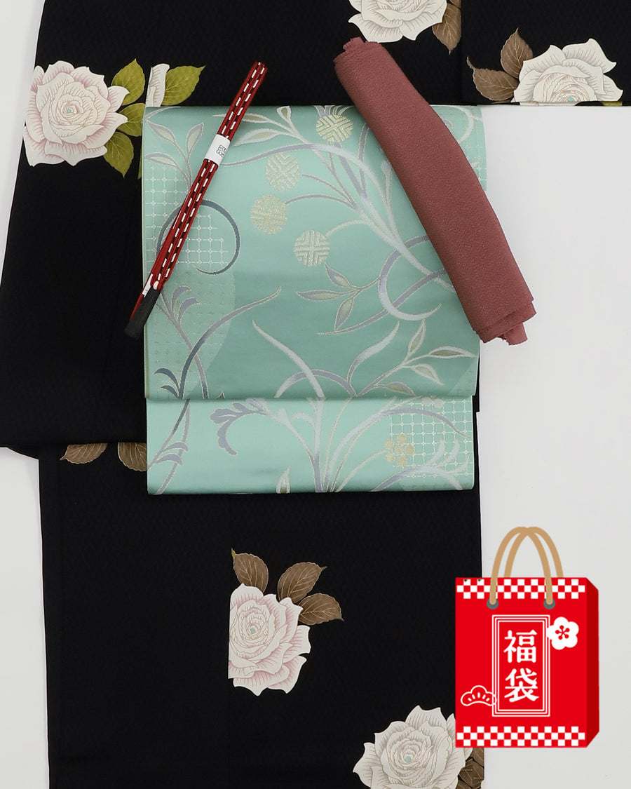 福袋】摺友禅「薔薇」小紋絵羽コーディネートセット – EMON