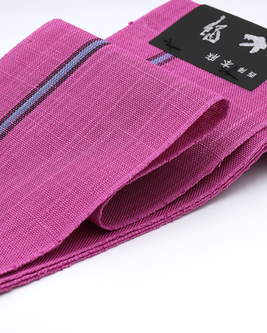 大幅値引き ピンク×ブラック バイカラーKIMONO（半幅帯付き）送料無料 七野本麻半巾帯 牡丹色 – EMON