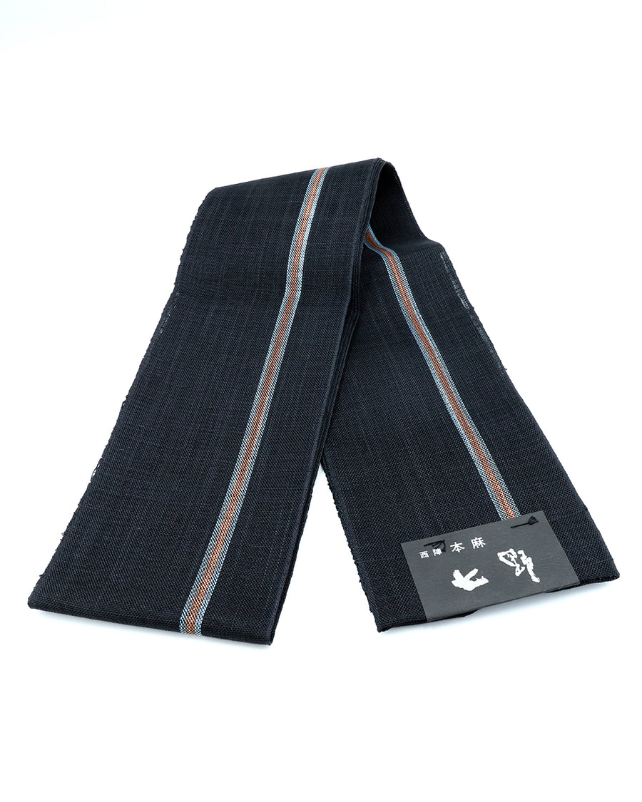 七野本麻半巾帯 黒 – EMON