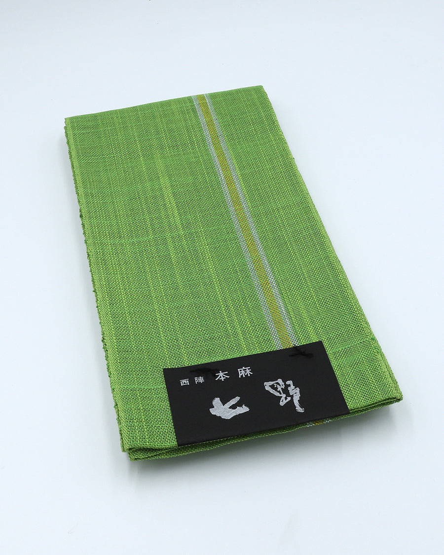 七野本麻半巾帯 若草色 – EMON