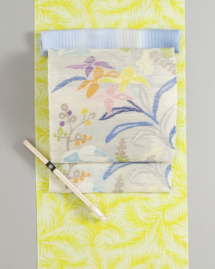 MONTHLY PICK】帯屋捨松夏八寸名古屋帯夏の庭 白お仕立て代込み – EMON