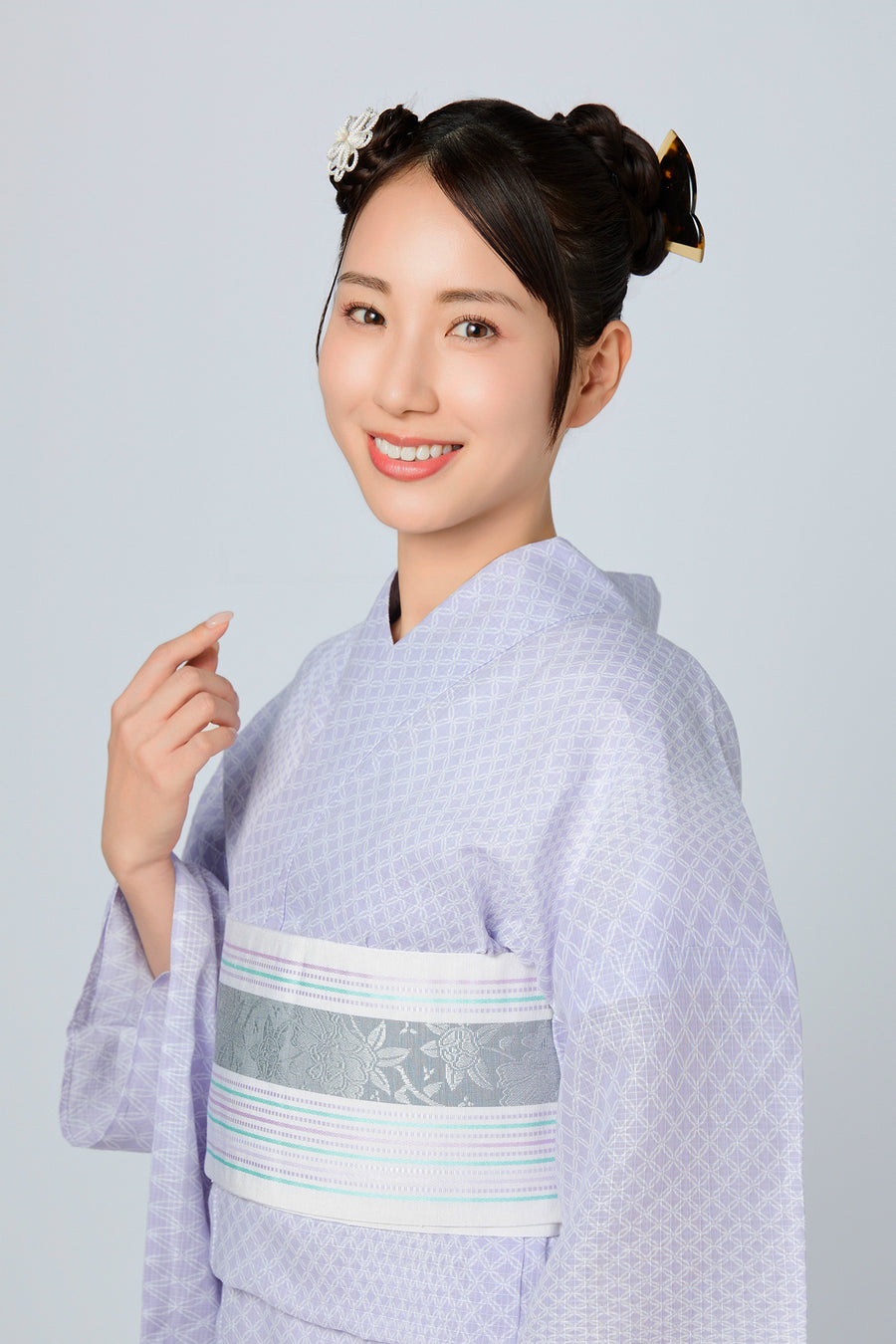 伊勢型写し浴衣「七宝繋ぎ」藤紫 – EMON