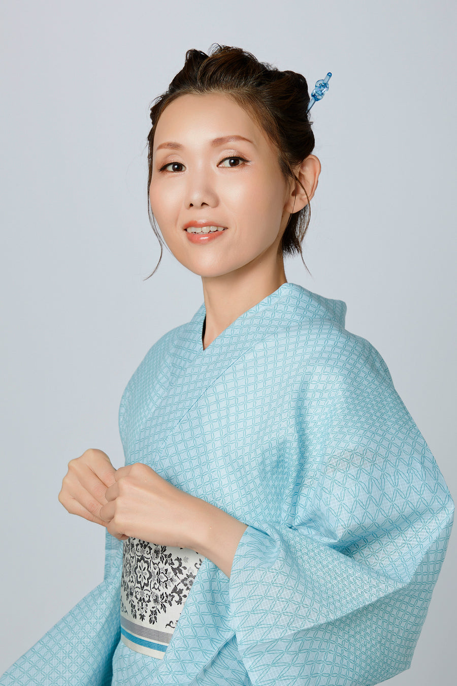 伊勢型写し浴衣「七宝繋ぎ」瓶覗